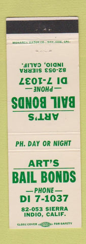 Matchbook Cover - Art's Bail Bonds Indio CA