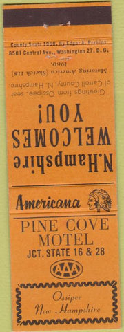 Matchbook Cover - Perkins Americana Pine Cove Motel Ossippe NH Orange