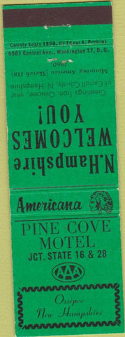 Matchbook Cover - Perkins Americana Pine Cove Motel Ossippe NH Green