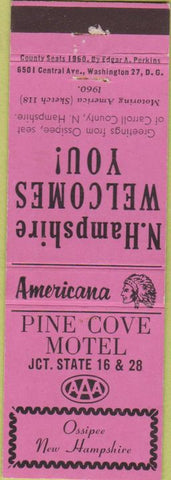 Matchbook Cover - Perkins Americana Pine Cove Motel Ossippe NH Pink