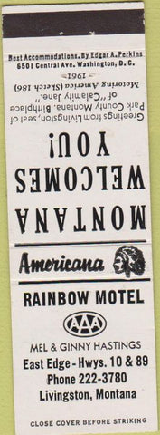 Matchbook Cover - Perkins Americana Rainbow Motel Livingston MT White