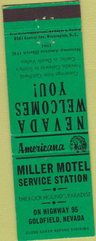 Matchbook Cover - Perkins Americana Miller Motel oil gas Goldfield  NV Green