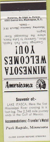 Matchbook Cover - Perkins Americana Lake Itasca Park Rapids MN White