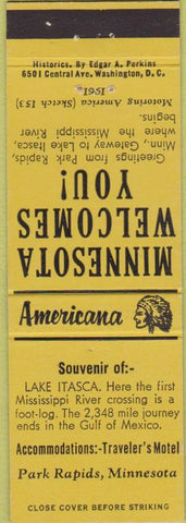 Matchbook Cover - Perkins Americana Lake Itasca Park Rapids MN Yellow