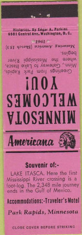 Matchbook Cover - Perkins Americana Lake Itasca Park Rapids MN Pink