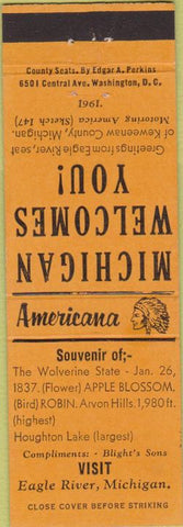 Matchbook Cover - Perkins Americana Eagle River MI Orange
