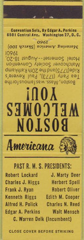 Matchbook Cover - Perkins Americana RMS 1960 Convention Boston MA Yellow