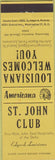 Matchbook Cover - Perkins Americana St John Club Edgard LA Yellow