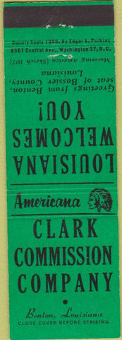 Matchbook Cover - Perkins Americana Clark Commission Co Benton LA Green