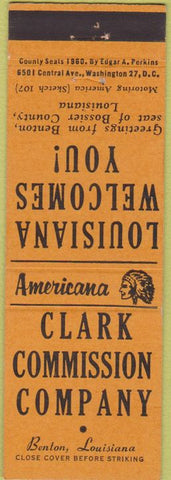 Matchbook Cover - Perkins Americana Clark Commission Co Benton LA Orange