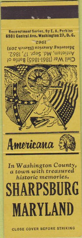 Matchbook Cover - Perkins Americana Civil War Sharpsburg MD Yellow