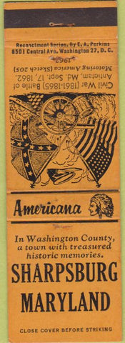 Matchbook Cover - Perkins Americana Civil War Sharpsburg MD Orange