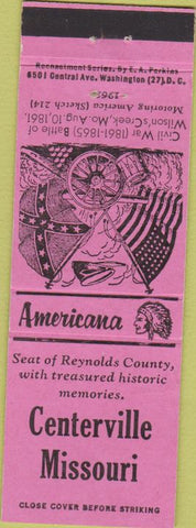 Matchbook Cover - Perkins Americana Civil War Centerville MO Pink