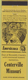 Matchbook Cover - Perkins Americana Civil War Centerville MO Yellow