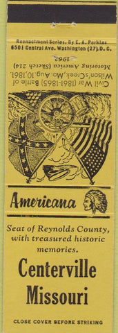 Matchbook Cover - Perkins Americana Civil War Centerville MO Yellow