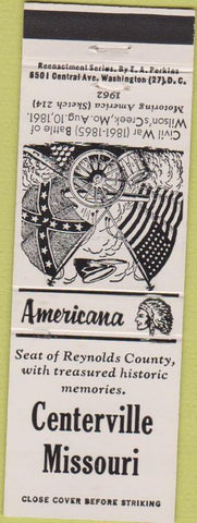Matchbook Cover - Perkins Americana Civil War Centerville MO White