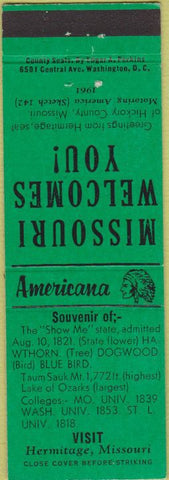 Matchbook Cover - Perkins Americana Hermitage MO Green
