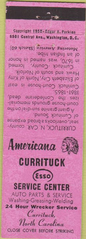 Matchbook Cover - Perkins Americana Esso oil gas Carrituck NC Pink