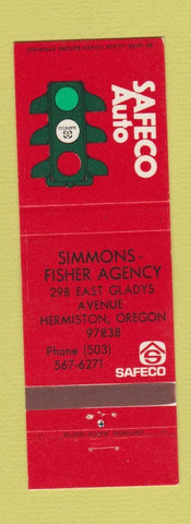Matchbook Cover - Safeco Auto Simmons Fisher Inusrnace Hermiston OR