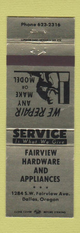 Matchbook Cover - Fairview Hardware Appliances Dallas OR