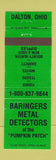 Matchbook Cover - Baringers Metal Detectors Dalton OH GREEN WORN BACK
