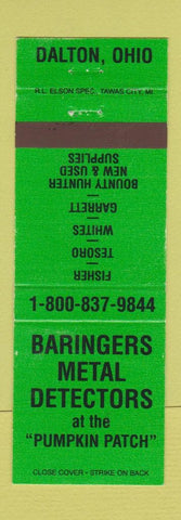Matchbook Cover - Baringers Metal Detectors Dalton OH GREEN WORN BACK