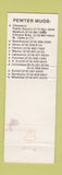 Matchbook Cover - The Pewter Mug Restaurant Cleveland Akron Mentor OH