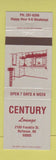 Matchbook Cover - Century Lounge Bellevue NE