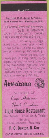 Matchbook Cover - Perkins Americana Light House Restaurant Buxton NC Pink
