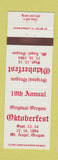 Matchbook Cover - Oregon Oktoberfest Mount Angel OR 1984 WHITE RED