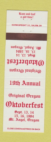 Matchbook Cover - Oregon Oktoberfest Mount Angel OR 1984 WHITE RED
