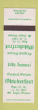 Matchbook Cover - Oregon Oktoberfest Mount Angel OR 1983 WHITE GREEN