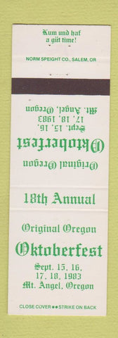 Matchbook Cover - Oregon Oktoberfest Mount Angel OR 1983 WHITE GREEN