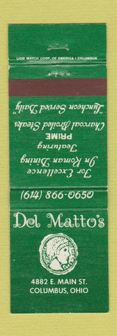 Matchbook Cover - Del Matto's Restaurant Columbus OH