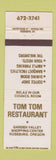 Matchbook Cover - Tom Tom Restaurant Roseburg OR