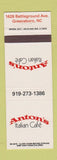 Matchbook Cover - Anton's Italian Cafe Greensboro NC