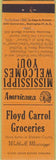 Matchbook Cover - Perkins Americana Carrol Groceries Walthall MS Orange