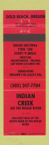 Matchbook Cover - Indian Creek Gold Beach OR camping store ORANGE