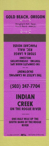 Matchbook Cover - Indian Creek Gold Beach OR camping store PURPLE