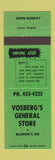 Matchbook Cover - Vosberg's General Store Blodgett OR GREEN