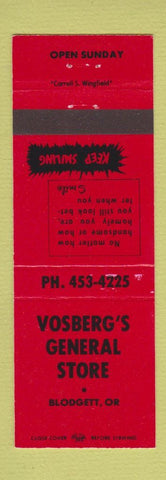Matchbook Cover - Vosberg's General Store Blodgett OR RED