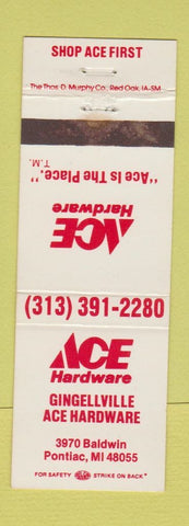 Matchbook Cover - Ace Hardware Pontiac MI Gingellville