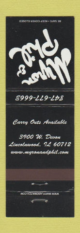 Matchbook Cover - Myron & Phil Restaurant Lincolnwood IL