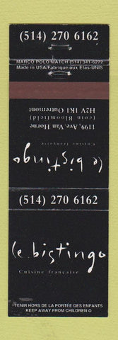 Matchbook Cover - Le Bistingo French Restaurant Outremont QC