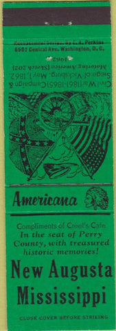 Matchbook Cover - Perkins Americana Civil War New Augusta MS Green