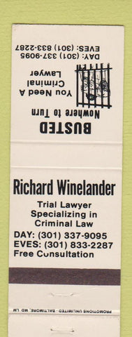 Matchbook Cover - Richard Winelander Lawyer Baltimore? MD