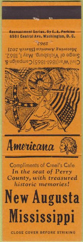 Matchbook Cover - Perkins Americana Civil War New Augusta MS Orange