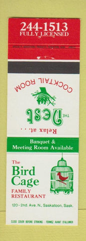 Matchbook Cover - The Bird Cage Restaurant Saskatoon SK