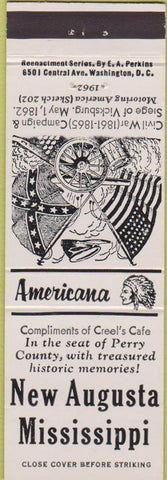 Matchbook Cover - Perkins Americana Civil War New Augusta MS White