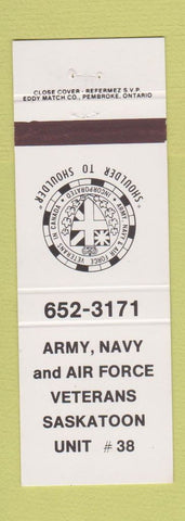Matchbook Cover - Army Navy Air Force Veterans of Saskatoon SK